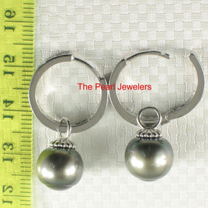 Solid Sterling Silver .925 Green-Olive Tahitian Pearl C-Hoop Dangle Earrings
