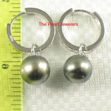 Load image into Gallery viewer, Solid Sterling Silver .925 Green-Olive Tahitian Pearl C-Hoop Dangle Earrings