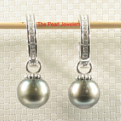 Solid Sterling Silver .925 Green-Olive Tahitian Pearl C-Hoop Dangle Earrings