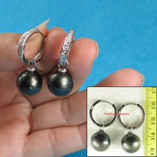 Load image into Gallery viewer, Solid Sterling Silver .925 Baroque Black Tahitian Pearl C-Hoop Dangle Earrings