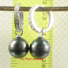 Load image into Gallery viewer, Solid Sterling Silver .925 Baroque Black Tahitian Pearl C-Hoop Dangle Earrings