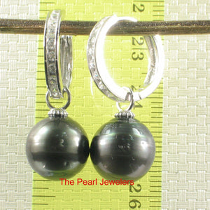 Solid Sterling Silver .925 Baroque Black Tahitian Pearl C-Hoop Dangle Earrings