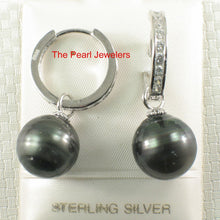 Load image into Gallery viewer, Solid Sterling Silver .925 Baroque Black Tahitian Pearl C-Hoop Dangle Earrings