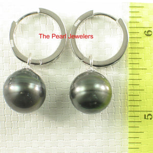 Solid Sterling Silver .925 Baroque Black Tahitian Pearl C-Hoop Dangle Earrings