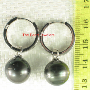 Solid Sterling Silver .925 Baroque Black Tahitian Pearl C-Hoop Dangle Earrings