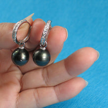 Load image into Gallery viewer, Solid Sterling Silver .925 Baroque Black Tahitian Pearl C-Hoop Dangle Earrings