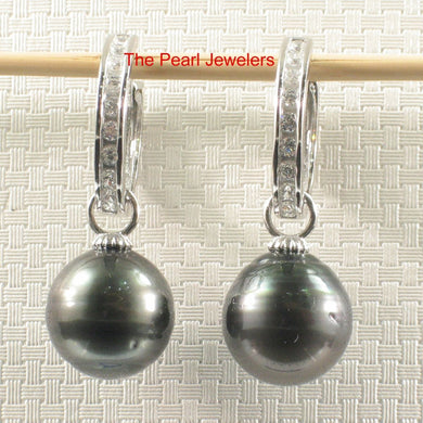 Solid Sterling Silver .925 Baroque Black Tahitian Pearl C-Hoop Dangle Earrings