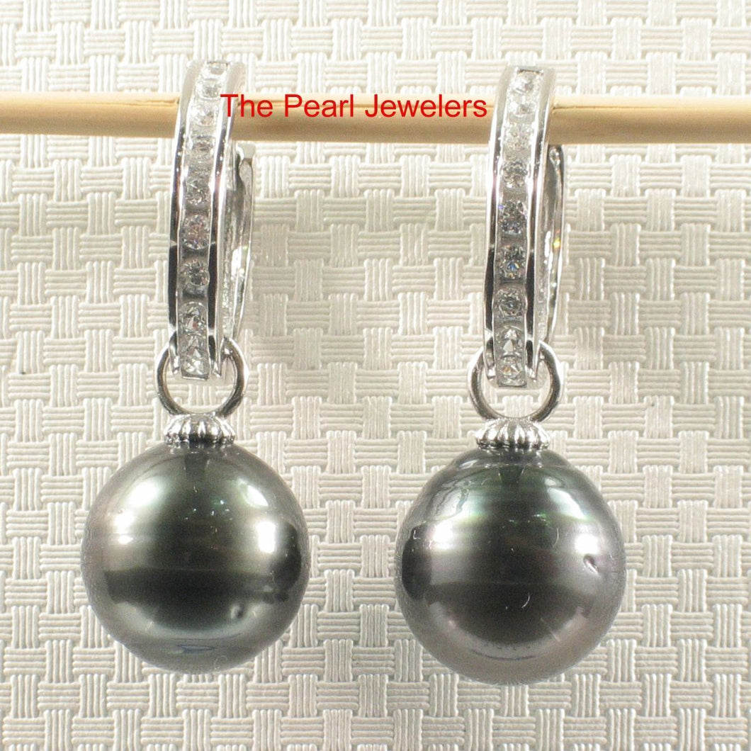 Solid Sterling Silver .925 Baroque Black Tahitian Pearl C-Hoop Dangle Earrings