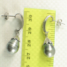 Load image into Gallery viewer, Solid Sterling Silver .925 Black-Blue Gray Tahitian Pearl &amp; CZ Dangle Earrings