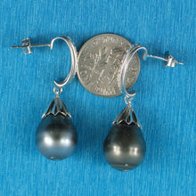 Load image into Gallery viewer, Solid Sterling Silver .925 Baroque Tahitian Pearl &amp; CZ Dangle Earrings