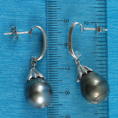 Solid Sterling Silver .925 Baroque Tahitian Pearl & CZ Dangle Earrings