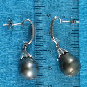 Solid Sterling Silver .925 Baroque Tahitian Pearl & CZ Dangle Earrings