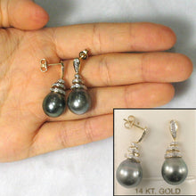 Load image into Gallery viewer, Genuine Diamond &amp; Tahitian Pearl 14k Yellow Gold Dangle Earrings