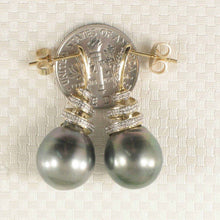 Load image into Gallery viewer, Genuine Diamond &amp; Tahitian Pearl 14k Yellow Gold Dangle Earrings