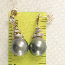 Load image into Gallery viewer, Genuine Diamond &amp; Tahitian Pearl 14k Yellow Gold Dangle Earrings