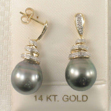 Load image into Gallery viewer, Genuine Diamond &amp; Tahitian Pearl 14k Yellow Gold Dangle Earrings