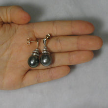 Load image into Gallery viewer, Genuine Diamond &amp; Tahitian Pearl 14k Yellow Gold Dangle Earrings