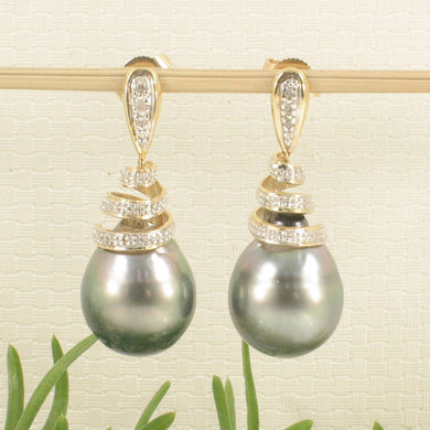 Genuine Diamond & Tahitian Pearl 14k Yellow Gold Dangle Earrings