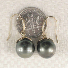 Load image into Gallery viewer, Genuine Tahitian Pearl &amp; Diamonds Dangle Hook Earrings – 14k Yellow Gold