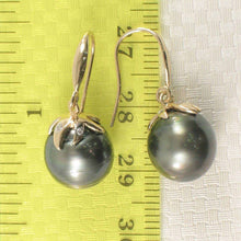 Load image into Gallery viewer, Genuine Tahitian Pearl &amp; Diamonds Dangle Hook Earrings – 14k Yellow Gold