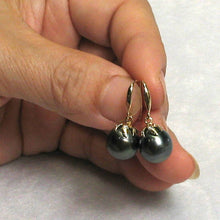 Load image into Gallery viewer, Genuine Tahitian Pearl &amp; Diamonds Dangle Hook Earrings – 14k Yellow Gold