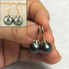 Load image into Gallery viewer, Genuine Tahitian Pearl &amp; Diamonds Dangle Hook Earrings – 14k Yellow Gold