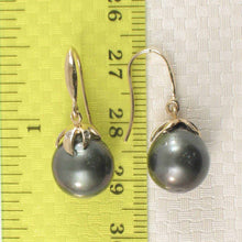 Load image into Gallery viewer, Genuine Tahitian Pearl &amp; Diamonds Dangle Hook Earrings – 14k Yellow Gold