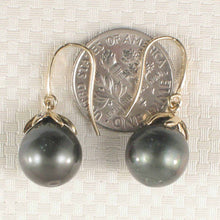 Load image into Gallery viewer, Genuine Tahitian Pearl &amp; Diamonds Dangle Hook Earrings – 14k Yellow Gold