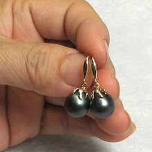 Load image into Gallery viewer, Genuine Tahitian Pearl &amp; Diamonds Dangle Hook Earrings – 14k Yellow Gold