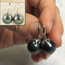 Load image into Gallery viewer, Genuine Tahitian Pearl &amp; Diamonds Dangle Hook Earrings – 14k White Gold