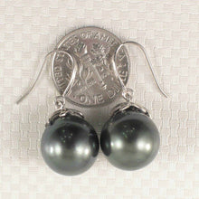 Load image into Gallery viewer, Genuine Tahitian Pearl &amp; Diamonds Dangle Hook Earrings – 14k White Gold
