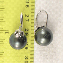 Load image into Gallery viewer, Genuine Tahitian Pearl &amp; Diamonds Dangle Hook Earrings – 14k White Gold