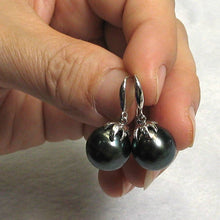 Load image into Gallery viewer, Genuine Tahitian Pearl &amp; Diamonds Dangle Hook Earrings – 14k White Gold