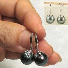 Load image into Gallery viewer, Genuine Tahitian Pearl &amp; Diamonds Dangle Hook Earrings – 14k White Gold