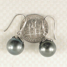 Load image into Gallery viewer, Genuine Tahitian Pearl &amp; Diamonds Dangle Hook Earrings – 14k White Gold