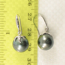 Load image into Gallery viewer, Genuine Tahitian Pearl &amp; Diamonds Dangle Hook Earrings – 14k White Gold