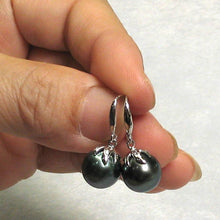 Load image into Gallery viewer, Genuine Tahitian Pearl &amp; Diamonds Dangle Hook Earrings – 14k White Gold