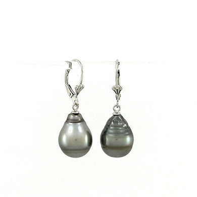 Genuine Tahitian Black Pearl Leverback Dangle Earrings