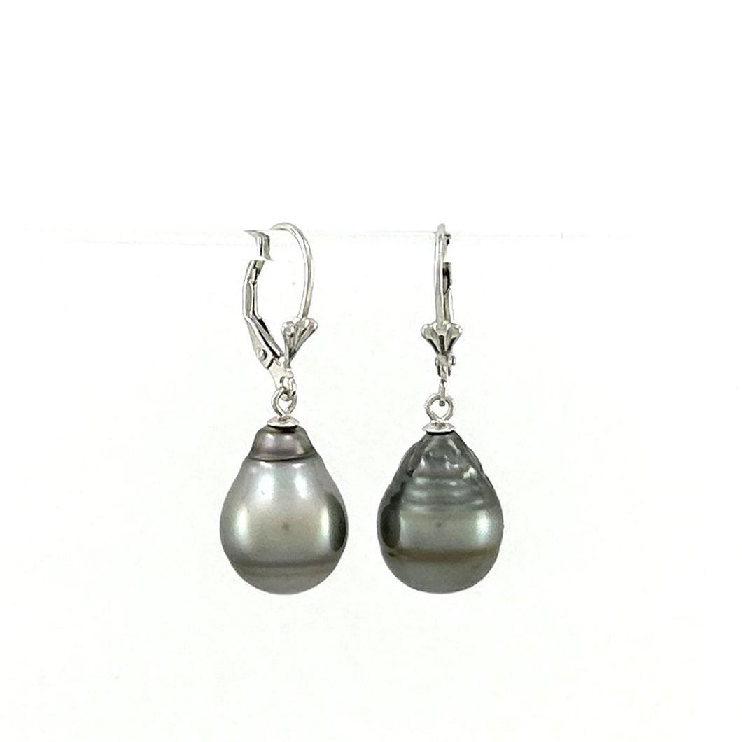Genuine Tahitian Black Pearl Leverback Dangle Earrings