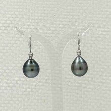 Load image into Gallery viewer, Tahitian Pearl Shepherd’s Wire Drop Earrings – 14k White Gold