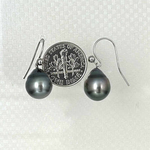 Tahitian Pearl Shepherd’s Wire Drop Earrings – 14k White Gold