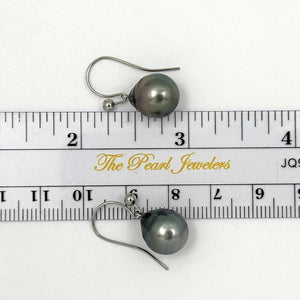 Tahitian Pearl Shepherd’s Wire Drop Earrings – 14k White Gold