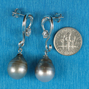 Solid Sterling Silver .925 Smoke-White Tahitian Pearl Dangle Stud Earrings