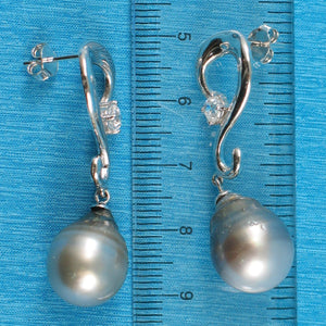 Solid Sterling Silver .925 Smoke-White Tahitian Pearl Dangle Stud Earrings