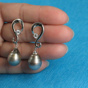 Solid Sterling Silver .925 Smoke-White Tahitian Pearl Dangle Stud Earrings