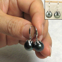 Load image into Gallery viewer, Genuine Tahitian Pearl &amp; Diamond Hook Earrings – 14k White Gold