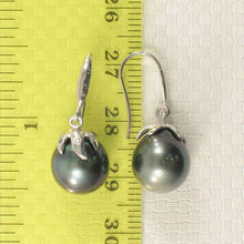 Load image into Gallery viewer, Genuine Tahitian Pearl &amp; Diamond Hook Earrings – 14k White Gold