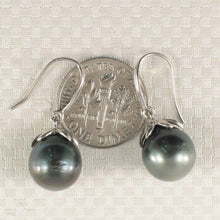 Load image into Gallery viewer, Genuine Tahitian Pearl &amp; Diamond Hook Earrings – 14k White Gold