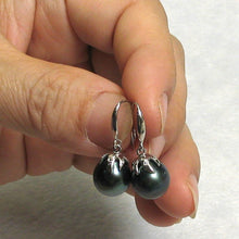 Load image into Gallery viewer, Genuine Tahitian Pearl &amp; Diamond Hook Earrings – 14k White Gold