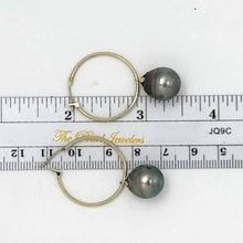 Load image into Gallery viewer, Ringed Teardrop Tahitian Pearl Hoop Earrings – 14k Yellow Gold